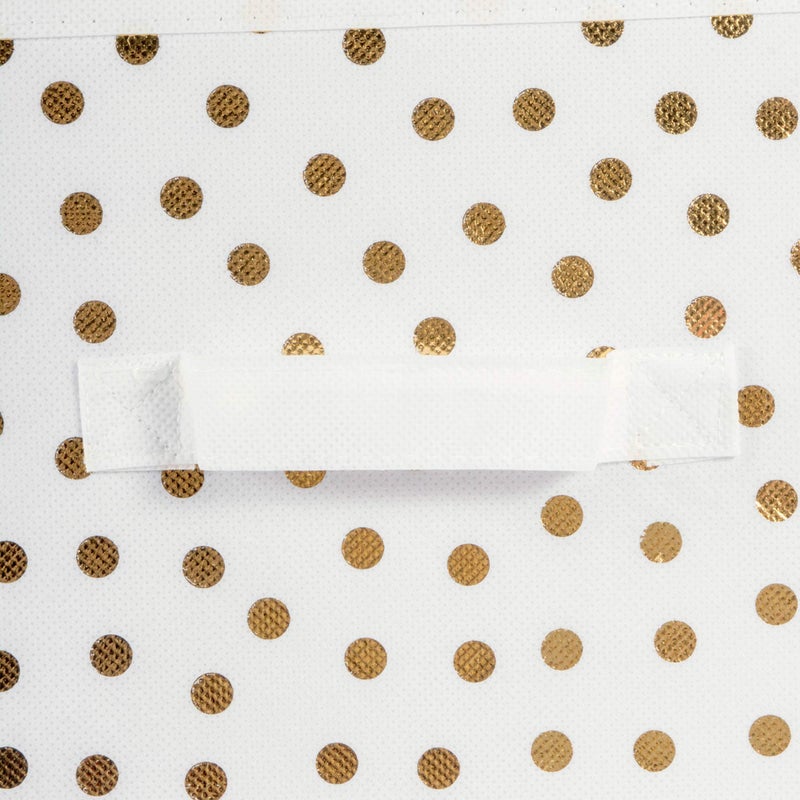 DII Non Woven Polyester Storage Bin, Polka Dot, White & Gold, Large Set of 2 - Image 3